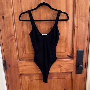 Reformation Black Sleeveless Structured Bust Bodysuit